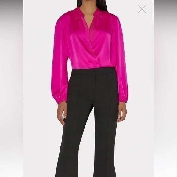 MILLY Karson Luxe Party Pink Fuschia Wrap Front Blouse Medium - Picture 2 of 10